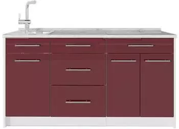 VICCO Fame-Line K&uuml;chenblock 150cm bordeaux hochglanz/wei&szlig;, MDF-Fronten (43700)