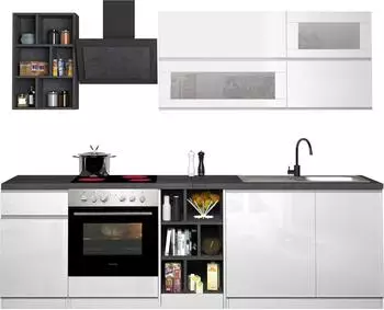 Web Furniture Unica K&uuml;chenzeile linear 256cm, wei&szlig; hochglanz/schieferfarben