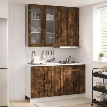vidaXL Kalmar K&uuml;cheneinheit 4 Stk., ger&auml;ucherte Eiche, Holzwerkstoff (3438310)