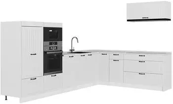 VICCO Fame-Line Eckk&uuml;che Landhaus/wei&szlig;, Arbeitsplatte Marmor, 327x227cm (64442)