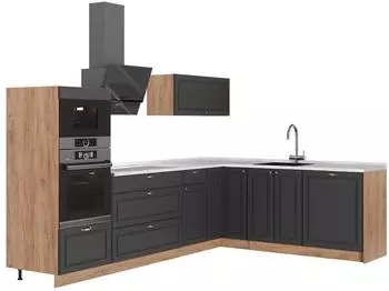 VICCO Fame-Line Eckk&uuml;che Anthrazit-Gold Landhaus/Goldkraft Eiche, 287x207cm, AP Marmor (63491)