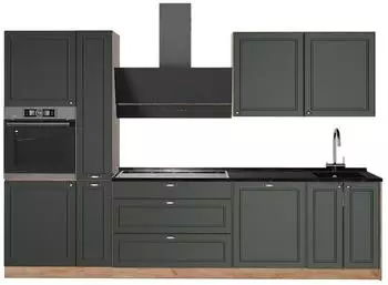 VICCO Fame-Line K&uuml;chenzeile 310cm gr&uuml;n-gold Landhaus, AP Anthrazit (64300)
