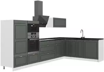 VICCO Fame-Line Eckk&uuml;che gr&uuml;n-gold Landhaus/wei&szlig;, Arbeitsplatte Anthrazit, 347x207cm (63633)
