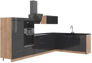 VICCO Fame-Line Eckk&uuml;che Anthrazit Hochglanz/Goldkraft Eiche, 347x207cm (63593)