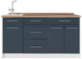 VICCO Fame-Line K&uuml;chenblock dunkelblau Hochglanz/wei&szlig;, 150cm, AP Eiche (65326)