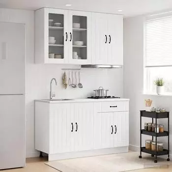 vidaXL LUCCA K&uuml;cheneinheit 4-tlg. hochglanz wei&szlig;, Holzwerkstoff (3438319)