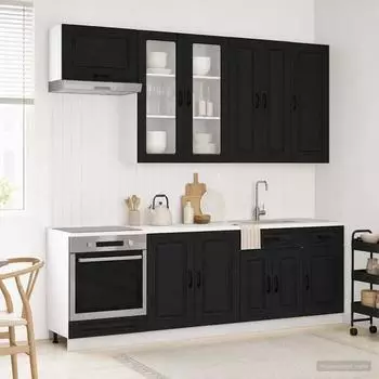 vidaXL Kalmar K&uuml;cheneinheit 8-tlg., schwarz, Holzwerkstoff (3438194)