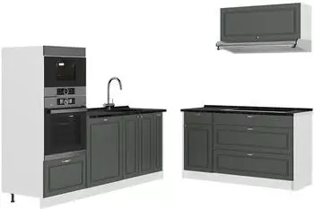 VICCO Fame-Line K&uuml;chenzeile gr&uuml;n-gold Landhaus/wei&szlig; 340cm Anthrazit (63929)