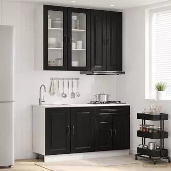 vidaXL K&uuml;cheneinheit Kalmar 4-teilig, schwarz, Holzwerkstoff (3438306)