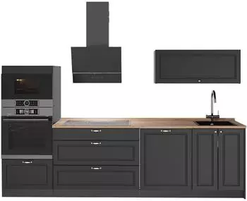 VICCO Fame-Line K&uuml;chenzeile Anthrazit-Gold Landhaus/Anthrazit, 280cm, AP Eiche (64648)
