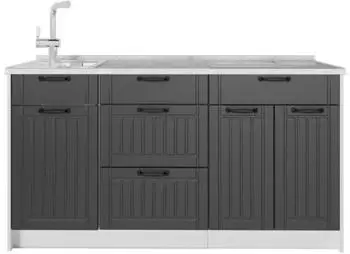 VICCO Fame-Line K&uuml;chenzeile 150cm dunkelgrau/wei&szlig;, Arbeitsplatte Marmor (65323)