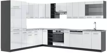 VICCO Fame-Line Eckk&uuml;che 347x257cm, wei&szlig; Hochglanz/Anthrazit, AP Marmor (47314)
