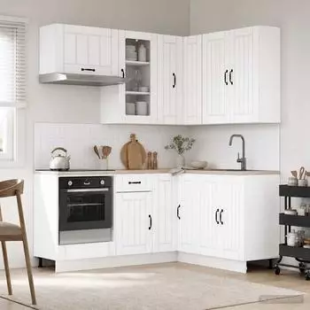vidaXL K&uuml;cheneinheit Lucca 8-teilig, wei&szlig;, Holzwerkstoff (3438391)