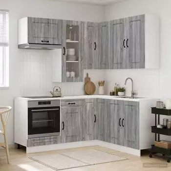 vidaXL KALMAR K&uuml;cheneinheit 8-teilig, grau Sonoma, Holzwerkstoff