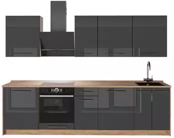 VICCO Fame-Line K&uuml;chenzeile 280cm anthrazit Hochglanz/Goldkraft Eiche ohne Arbeitsplatte (64191)