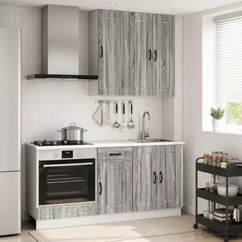 vidaXL Kalmar K&uuml;cheneinheit 5-tlg., grau Sonoma, Holzwerkstoff