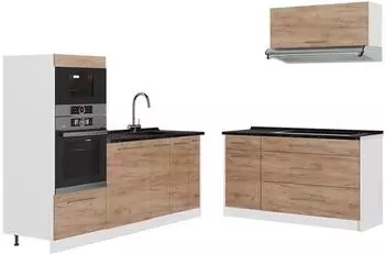 VICCO Fame-Line K&uuml;chenzeile Goldkraft Eiche/wei&szlig;, 340cm, Arbeitsplatte Anthrazit (62934)