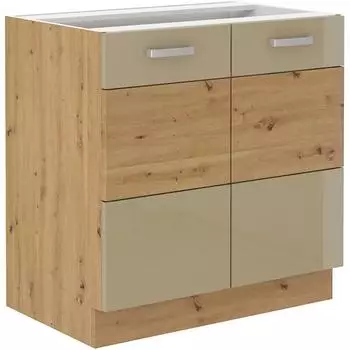 Küchenpreis-Bombe Unterschrank 80cm, Eiche Artisan + Cappuccino Hochglanz