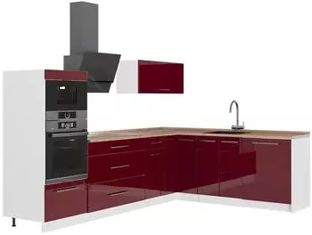 VICCO Fame-Line Eckk&uuml;che Bordeaux Hochglanz/Wei&szlig;, 287x207cm (63542)