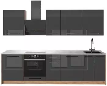 VICCO Fame-Line K&uuml;chenzeile 280cm Anthrazit Hochglanz/Goldkraft Eiche, AP Marmor (64190)