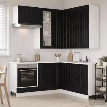 vidaXL K&uuml;cheneinheit LUCCA 8-teilig, schwarz, Holzwerkstoff (3438402)