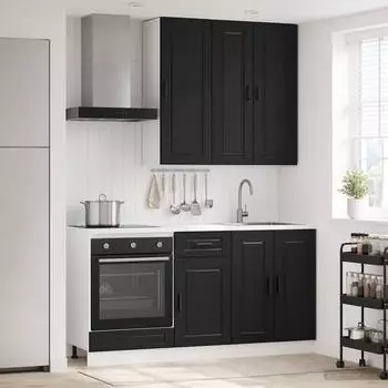 vidaXL Porto K&uuml;cheneinheit 5-tlg. schwarz Holzwerkstoff (3438286)