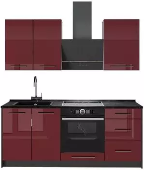 VICCO Fame-Line Singlek&uuml;che bordeaux Hochglanz/anthrazit, 190cm ohne Arbeitsplatte (64862)