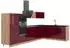 VICCO Fame-Line Eckküche Bordeaux Hochglanz/Goldkraft Eiche, 347x207cm (63609)