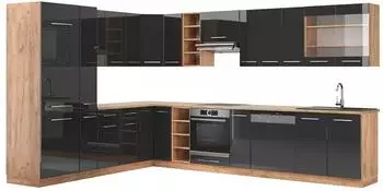 VICCO Fame-Line Eckk&uuml;che Anthrazit Hochglanz/Eiche 347x257cm ohne Arbeitsplatte