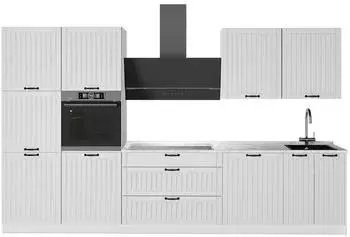 VICCO Fame-Line K&uuml;chenzeile wei&szlig; Landhaus/wei&szlig;, 340cm, Arbeitsplatte Marmor (64645)