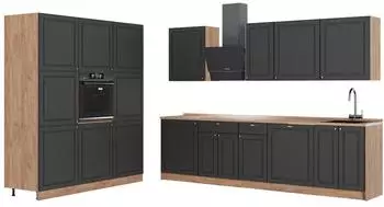 VICCO Fame-Line K&uuml;chenzeile 460cm anthrazit-gold Landhaus/Goldkraft Eiche (63782)