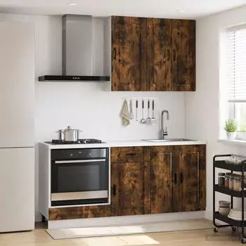vidaXL K&uuml;cheneinheit Porto 5-tlg. ger&auml;ucherte Eiche Holzwerkstoff (3438280)
