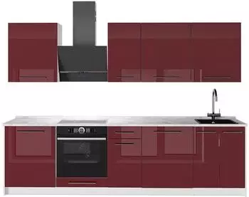 VICCO Fame-Line K&uuml;chenzeile bordeaux Hochglanz/wei&szlig; 280cm ohne Arbeitsplatte (64239)