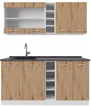 VICCO R-Line Singlek&uuml;che Artisan Eiche/Wei&szlig; 160cm, AP Anthrazit (48994)