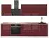 VICCO Fame-Line Küchenzeile bordeaux Hochglanz/weiß, 280cm, AP Eiche (64237)