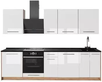 VICCO Fame-Line K&uuml;chenzeile 280cm wei&szlig; Hochglanz/Goldkraft Eiche, AP Anthrazit (64208)