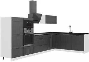 VICCO Fame-Line Eckk&uuml;che dunkelgrau/wei&szlig;, 347x207cm, AP Anthrazit (63629)