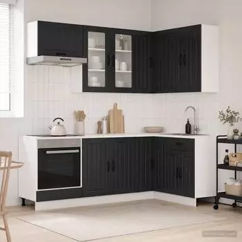 vidaXL LUCCA K&uuml;cheneinheit 8-tlg., schwarz, Holzwerkstoff (3438468)