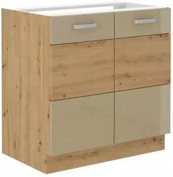 Küchenpreis-Bombe Spülenschrank 80cm Eiche Artisan + Cappuccino Hochglanz