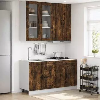 vidaXL Porto K&uuml;cheneinheit 4 Stk., ger&auml;ucherte Eiche, Holzwerkstoff (3438350)
