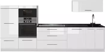 VICCO Fame-Line K&uuml;chenzeile wei&szlig; hochglanz/wei&szlig;, Arbeitsplatte anthrazit, 340cm (64542)