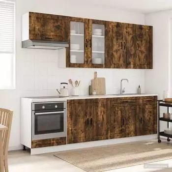 vidaXL Porto K&uuml;cheneinheit 8-tlg., ger&auml;ucherte Eiche Holzwerkstoff (3438178)