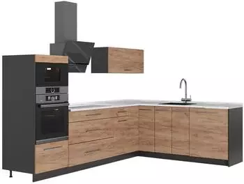 VICCO Fame-Line Eckk&uuml;che Goldkraft Eiche/Anthrazit, Marmoroptik, 287x207cm (63467)