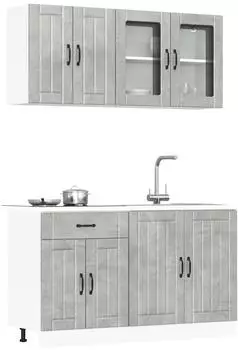 vidaXL Lucca 4-tlg. K&uuml;chenschrank-Set, Holzwerkstoff, betongrau (3314865)