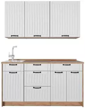 VICCO Fame-Line K&uuml;chenzeile wei&szlig; Landhaus/Goldkraft Eiche, 150cm (64800)