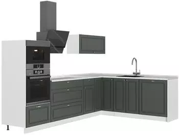 VICCO Fame-Line Eckk&uuml;che gr&uuml;n-gold Landhaus/wei&szlig;, Arbeitsplatte Marmor, 287x207cm (63535)