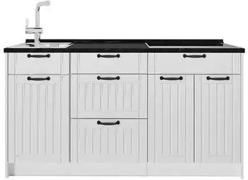 VICCO Fame-Line K&uuml;chenzeile 150cm, wei&szlig; Landhaus/wei&szlig;, Arbeitsplatte anthrazit (65333)