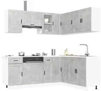 vidaXL K&uuml;chenschrank-Set Porto 11-tlg. betongrau Holzwerkstoff (3314965)