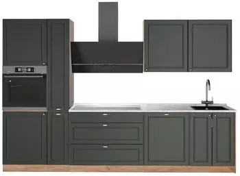 VICCO Fame-Line K&uuml;chenzeile 310cm gr&uuml;n-gold Landhaus, Arbeitsplatte Marmor (64302)