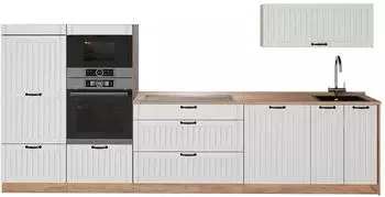 VICCO Fame-Line K&uuml;chenzeile wei&szlig; Landhaus/Goldkraft Eiche 340cm ohne Arbeitsplatte (64464)